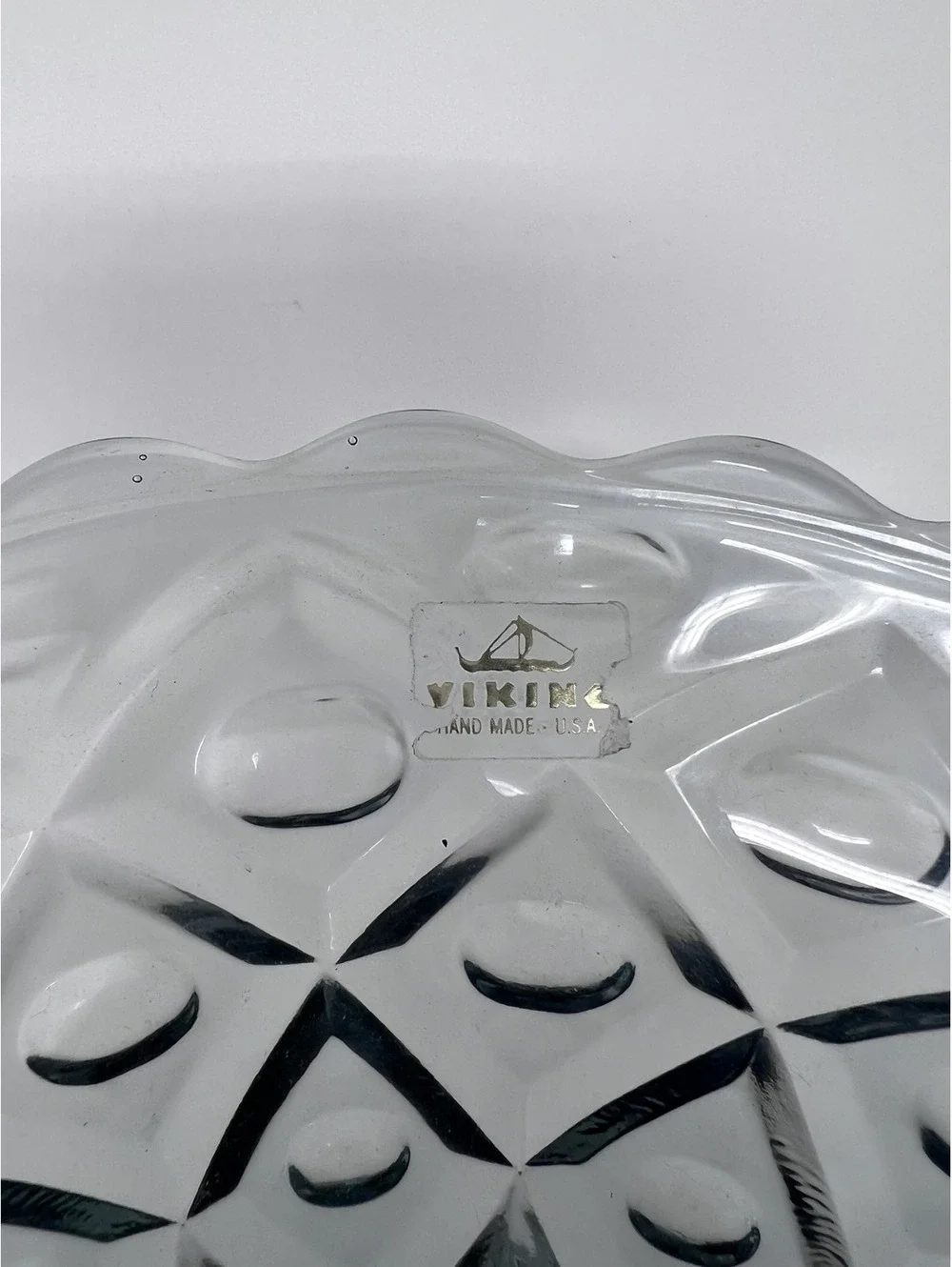 Vintage Viking Glass Bluenique Diamond Point Pedestal Bowl